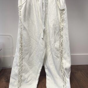 Urban Outfitters White Sweatpants with Lace Trim